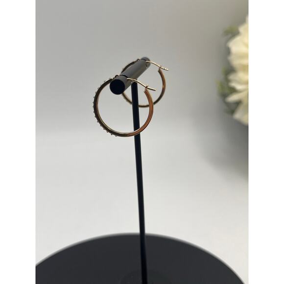 SLC Signed Vintage 14K Yellow Gold CZ Hoop Earrings 1”, 1.1 grams - Picture 7 of 12